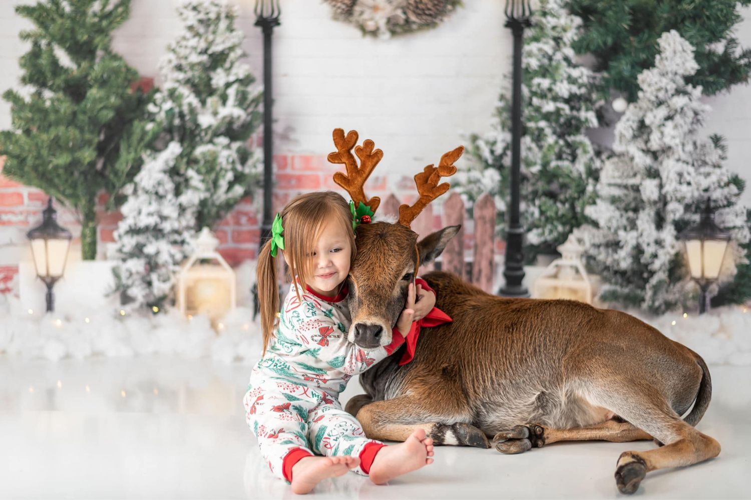 photo of a girl and a Milu with Kate Xmas Backdrop Christmas Garden with Lights Designed by Emetselch