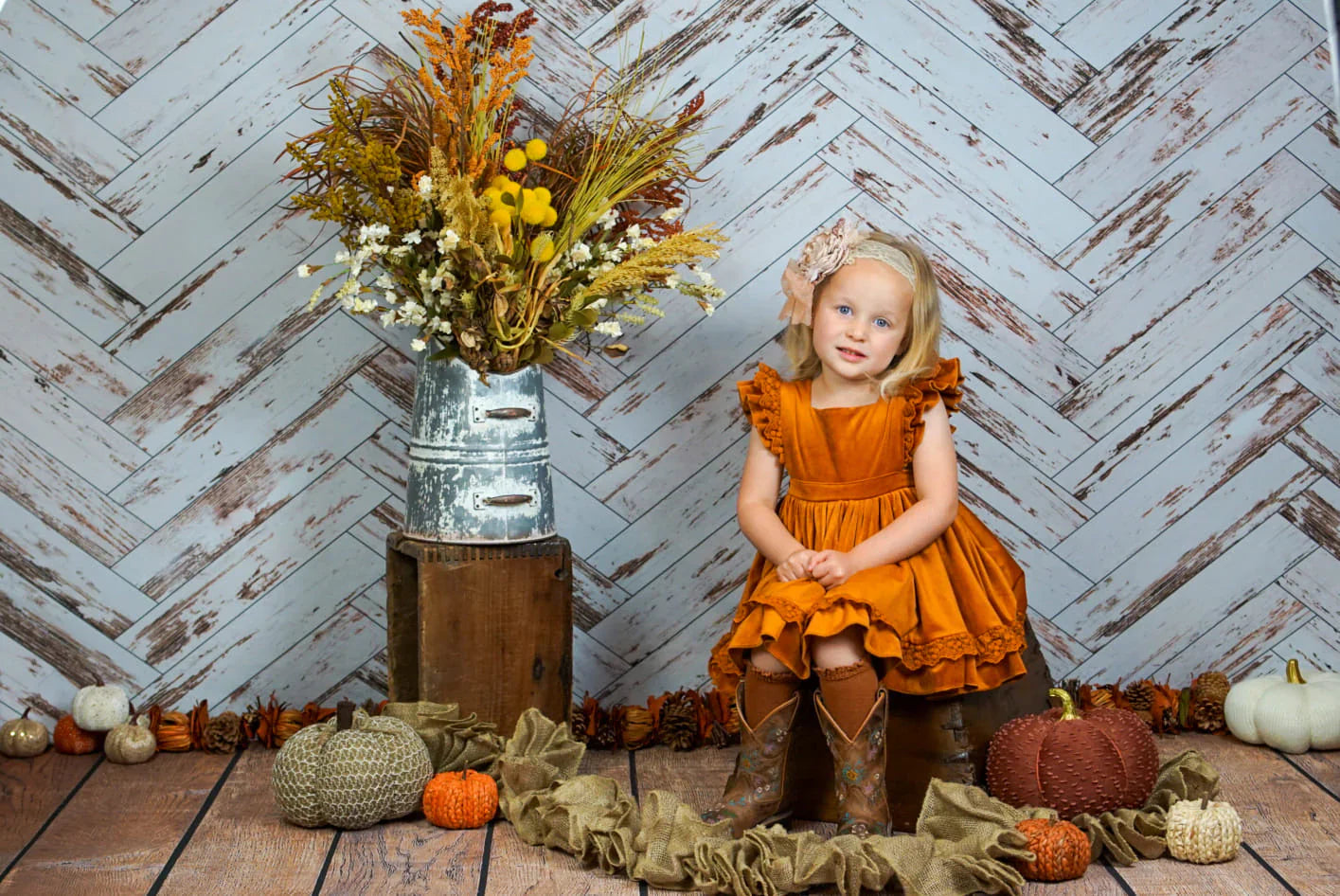 little girl sitting and posing for her tustic-wood-themed photo session