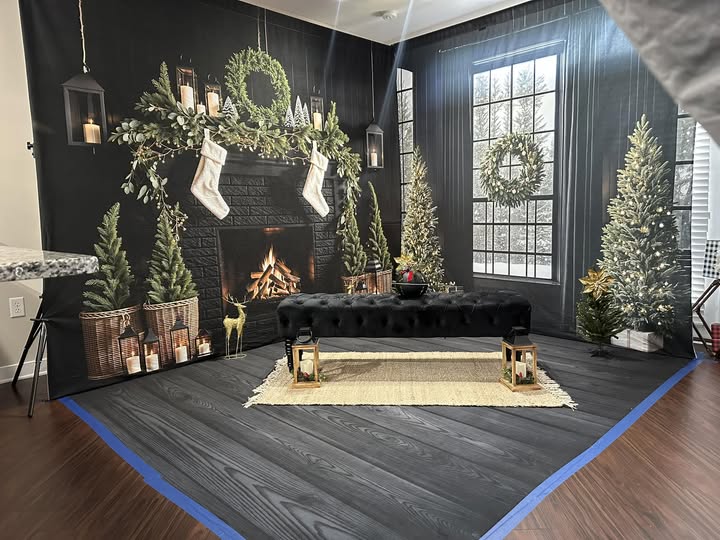 A Christmas room scene on a heavy-duty stand
