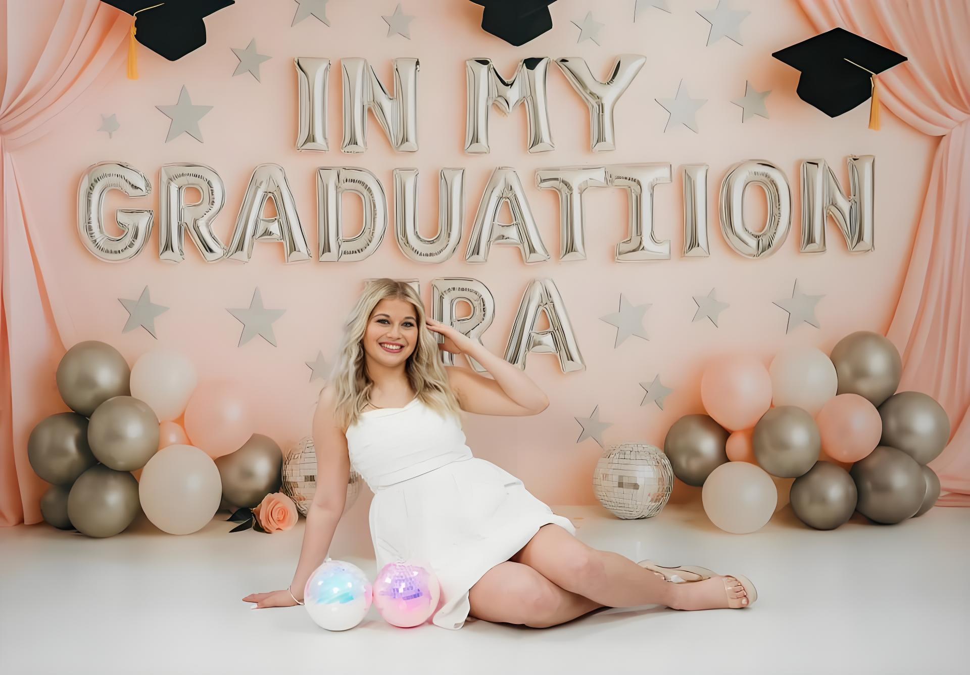 senior girl posing in front of her graduation celebration photoshoot