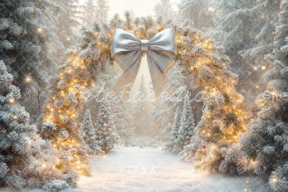 Kate Christmas Snowy Pine Arch Forest Bow Backdrop Designed by Emetselch