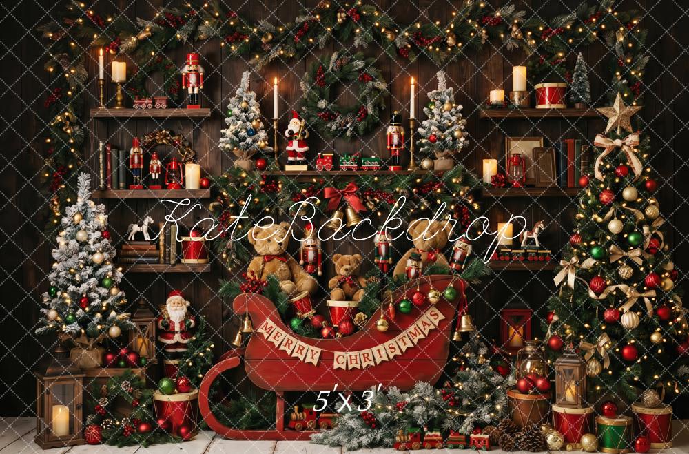 Kate Christmas Vintage Sleigh Nutcracker Toys Christmas Tree Garland Printed Backdrop Designed by Patty Roberts