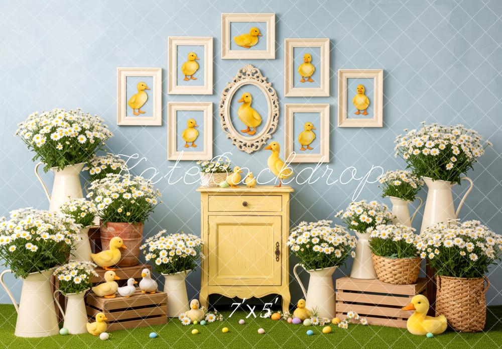 Kate Easter Ducklings Yellow Cabinet Daisies Crates Backdrop Designed by Patty Roberts