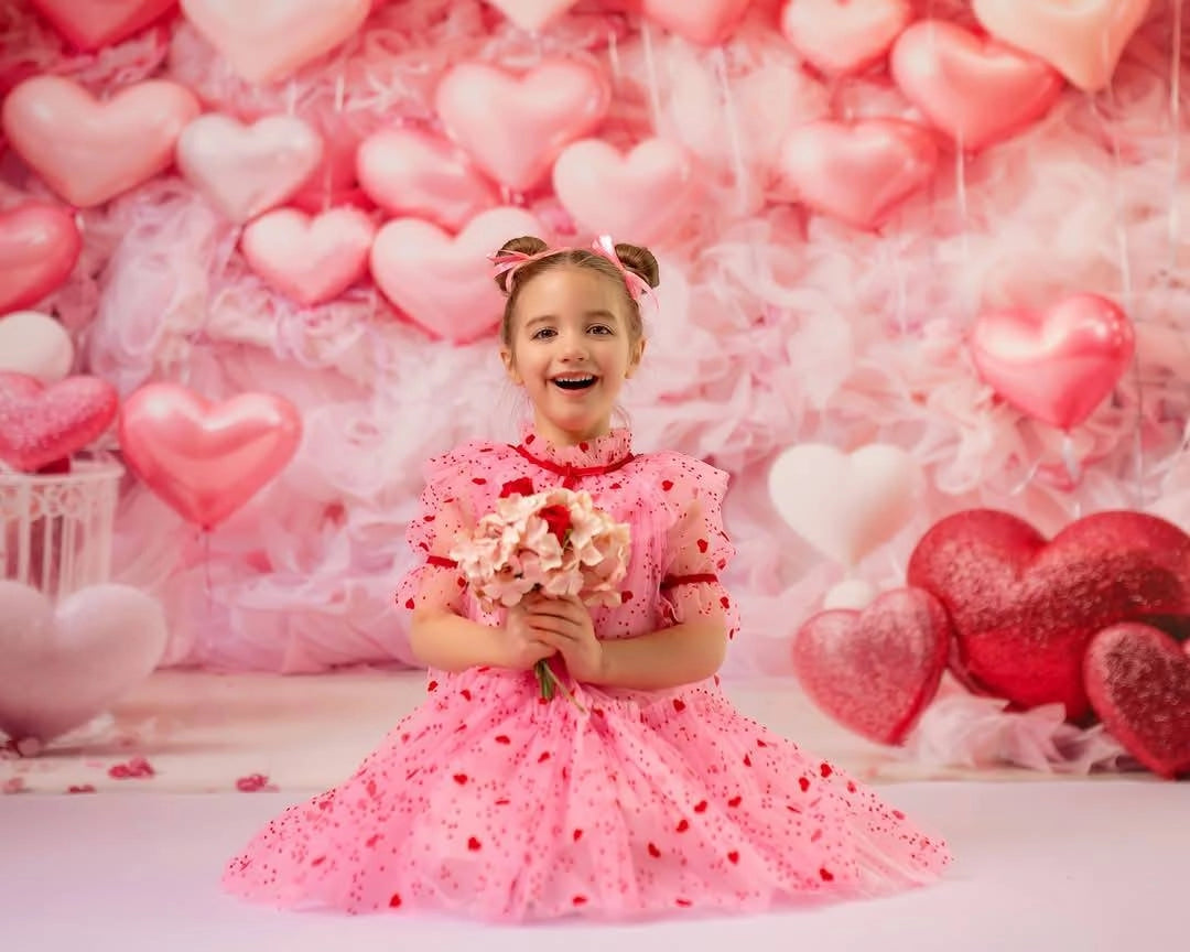 Kate Valentine's Day Pink Love Heart Balloon Romantic Room Printed Backdrop Designed by Emetselch