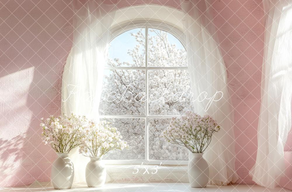 Kate Spring Window Pink Floral Backdrop Designed by Mini MakeBelieve
