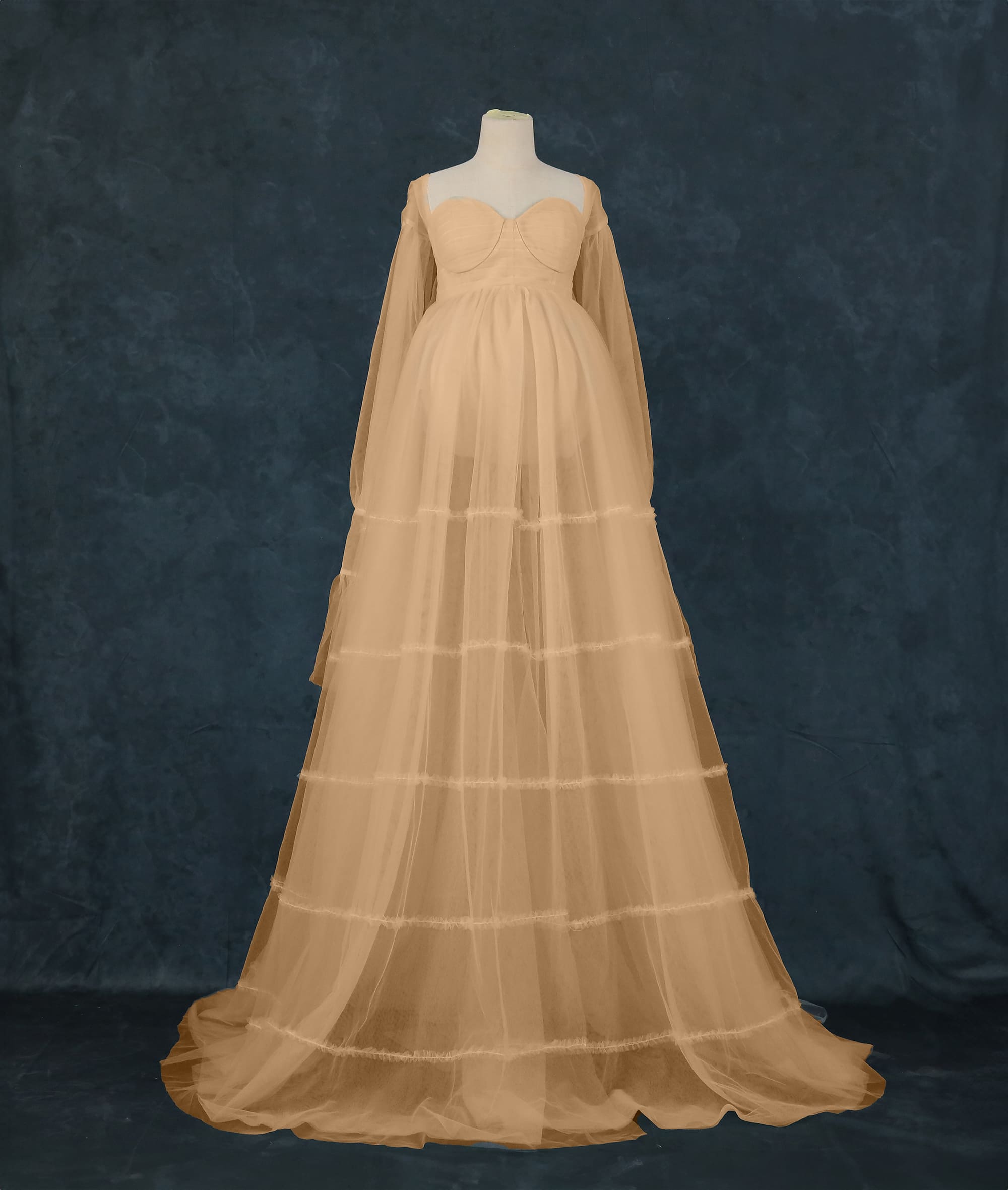 Kate Mesh High Waisted Long Sleeve Custom Maternity Photoshoot Gowns