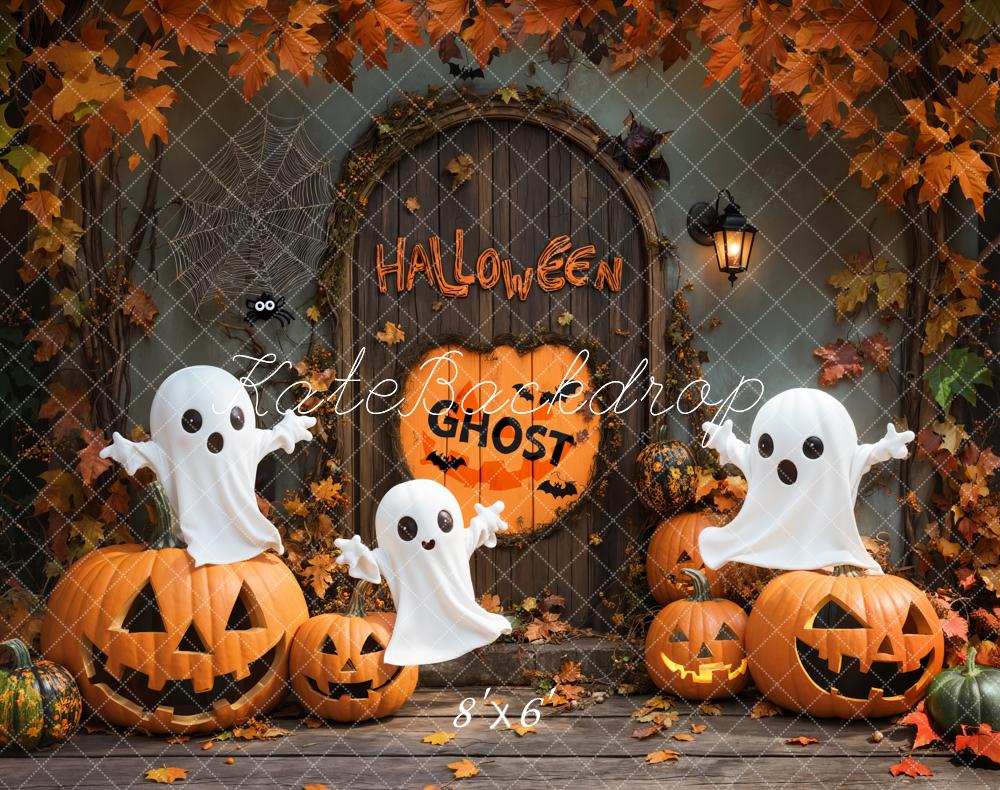 Fondo de puerta vintage de calabaza fantasma de Halloween diseñado por Emetselch