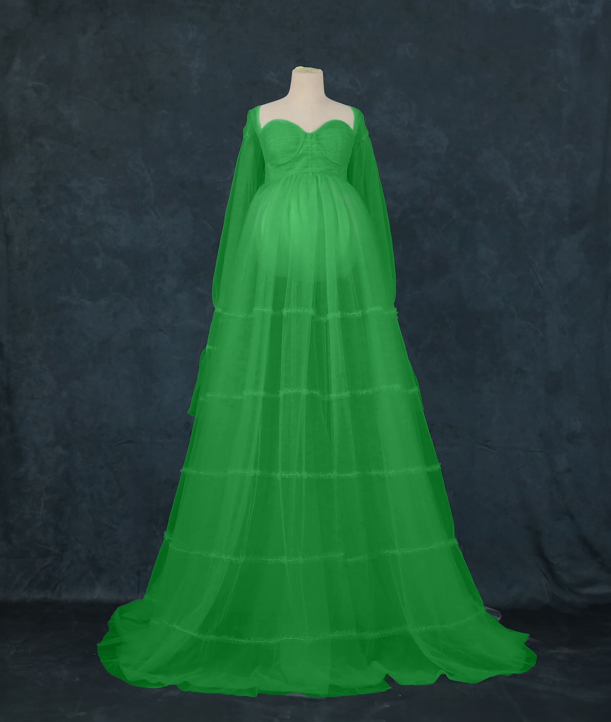 Kate Mesh High Waisted Long Sleeve Custom Maternity Photoshoot Gowns