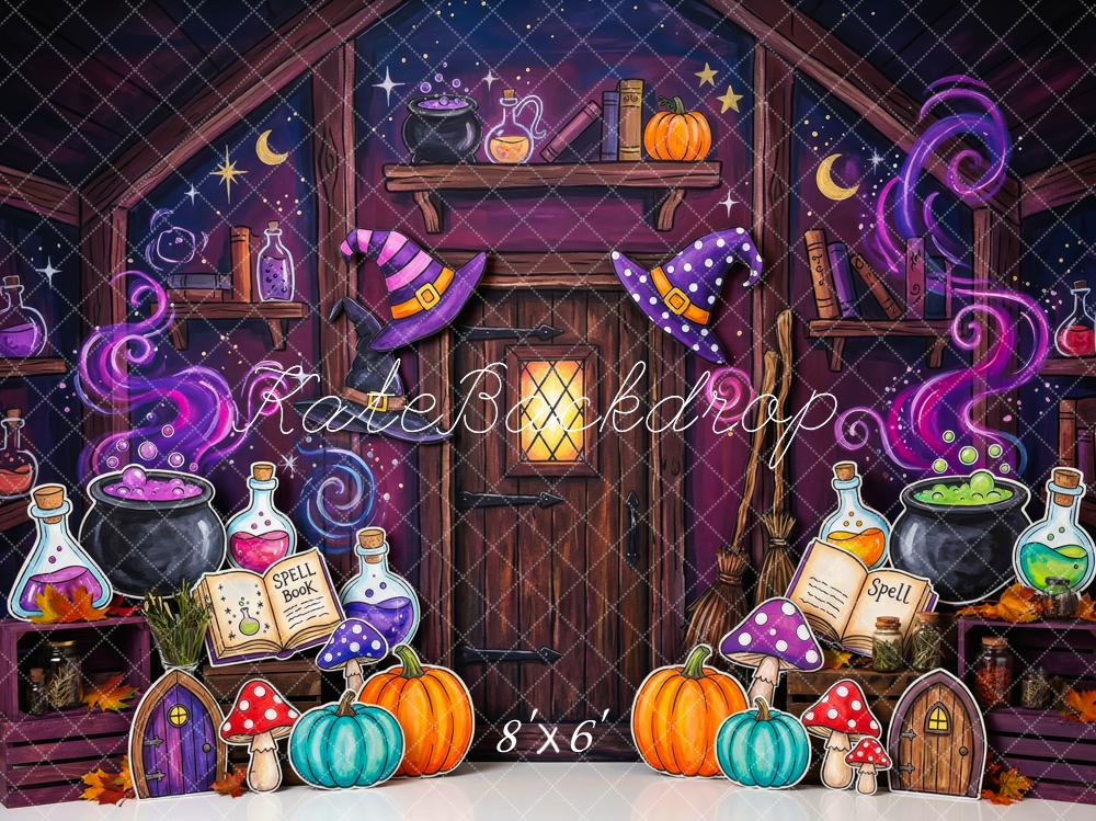 Kate Halloween Witch Potion Lab Cauldron Room Kids Printed Backdrop Designed by Patty Roberts