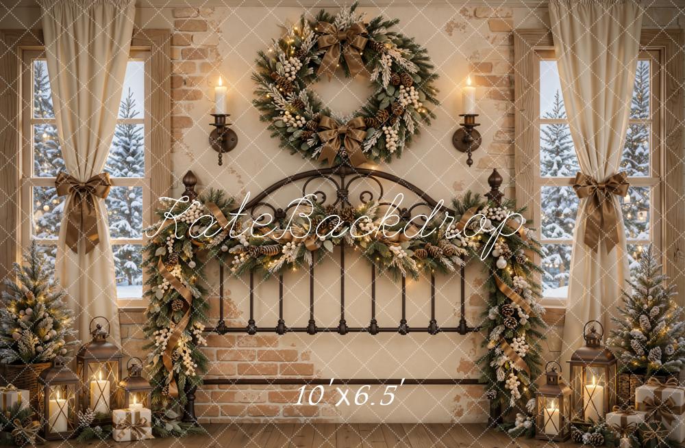 Kate Christmas Wrought Iron Headboard Wreath Garland Window Printed Backdrop Designed by Emetselch