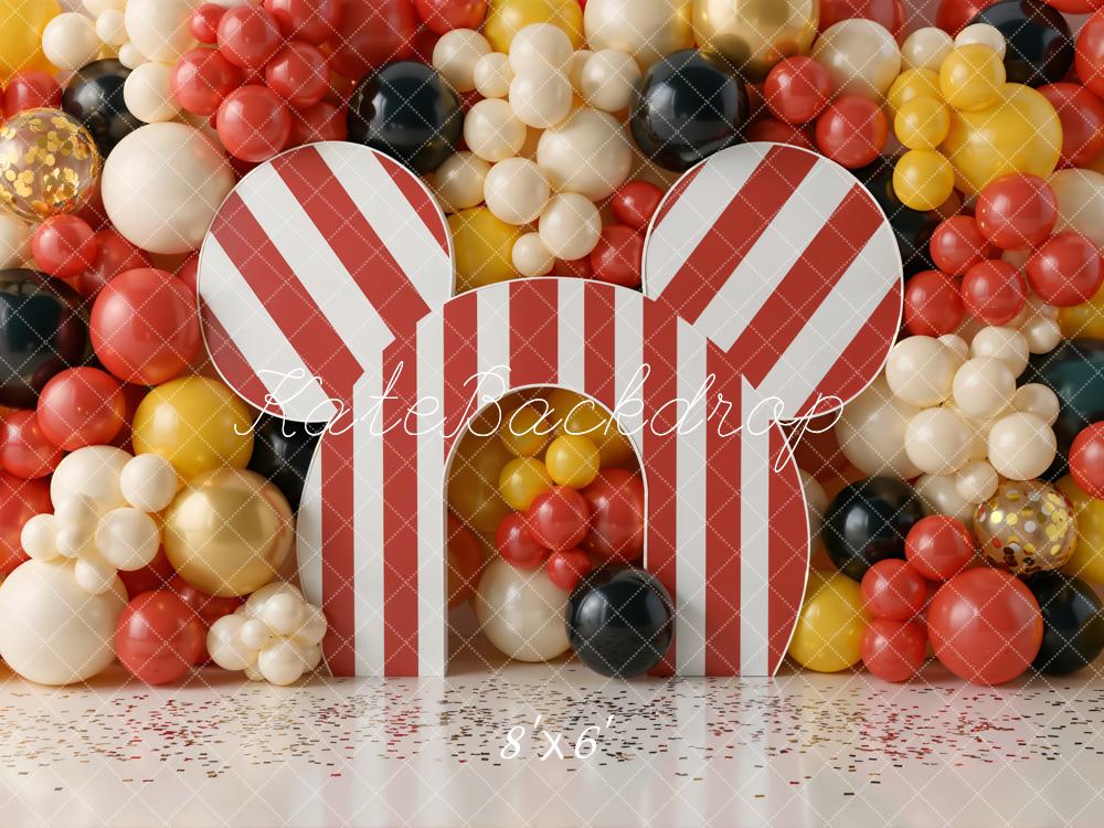 Kate Cake Smash Circus Striped Mouse Ears Balloon Wall Backdrop Designed by Chain Photography