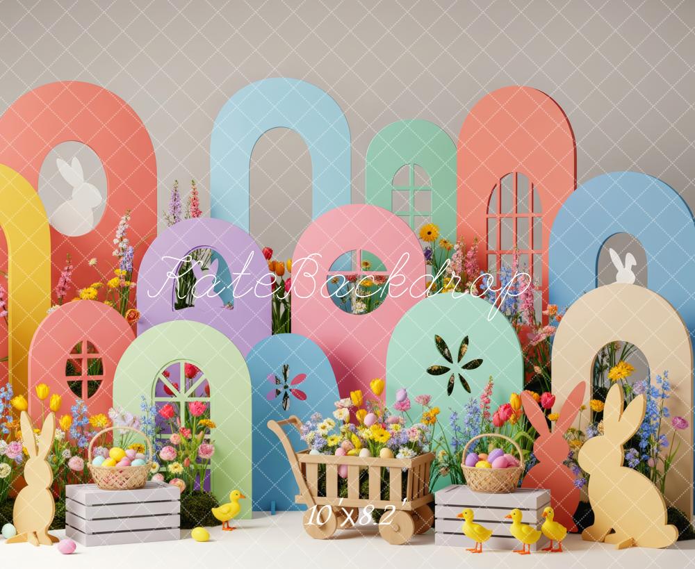 Kate Easter Bunny Pastel Flower Arch Eggs Printed Backdrop Designed by Patty Roberts