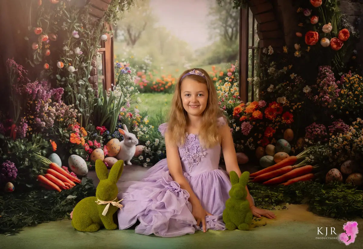 Kate Easter Bunny Flower Arch Carrot Garden Printed Backdrop Designed by Emetselch