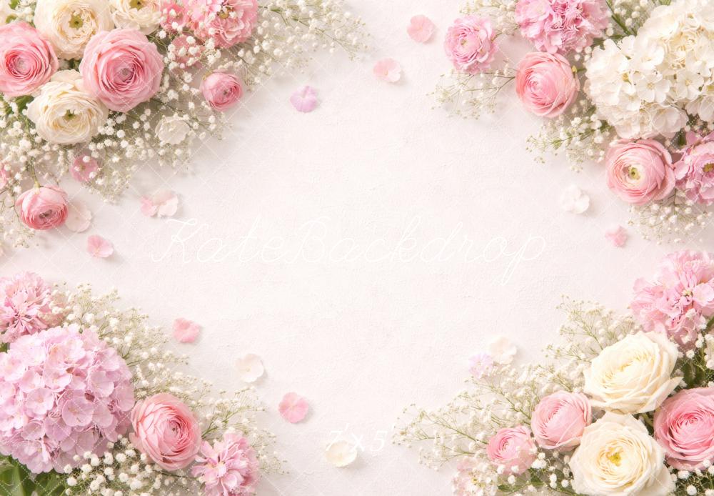 Kate Newborn Pink and White Floral Border Printed Backdrop Designed by Megan Leigh Photography
