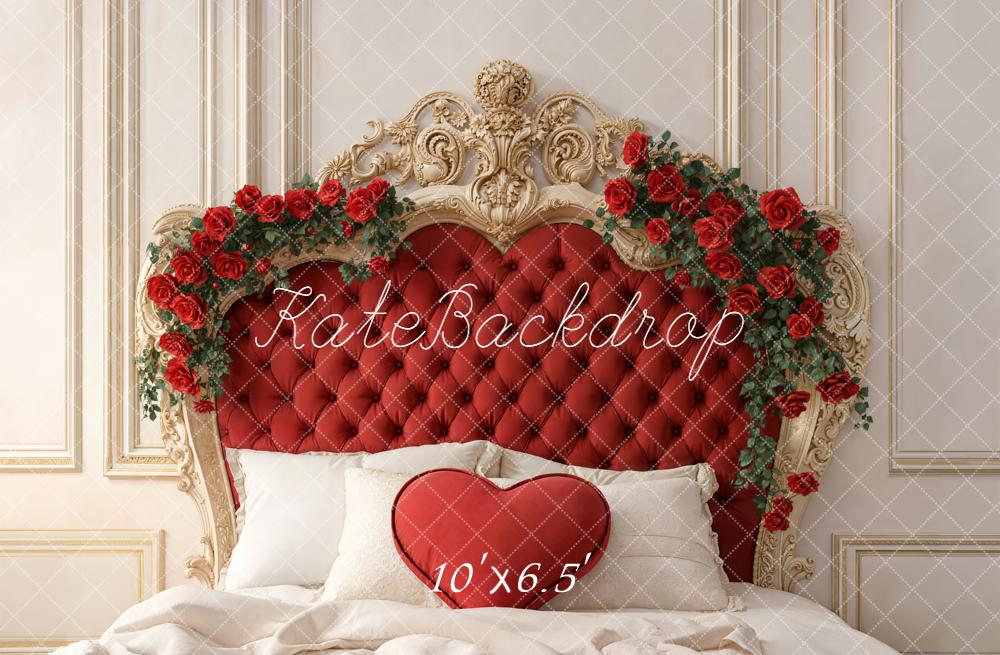 Kate Valentine's Day Red Headboard Roses Heart Pillow Backdrop Designed by Emetselch