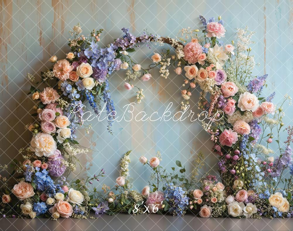 Kate Spring Floral Arch Pastel Printed Backdrop Designed by Emetselch