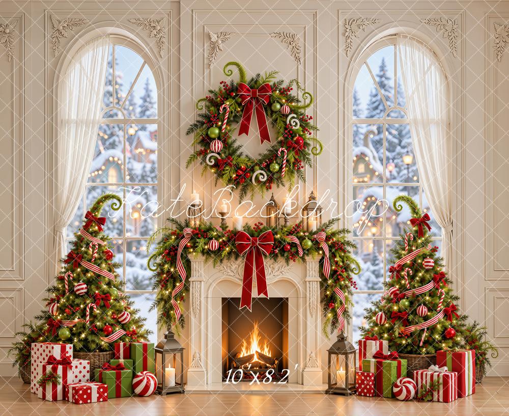 Kate Christmas Fireplace Whoville Wreath Christmas Trees Gifts Printed Backdrop Designed by Emetselch