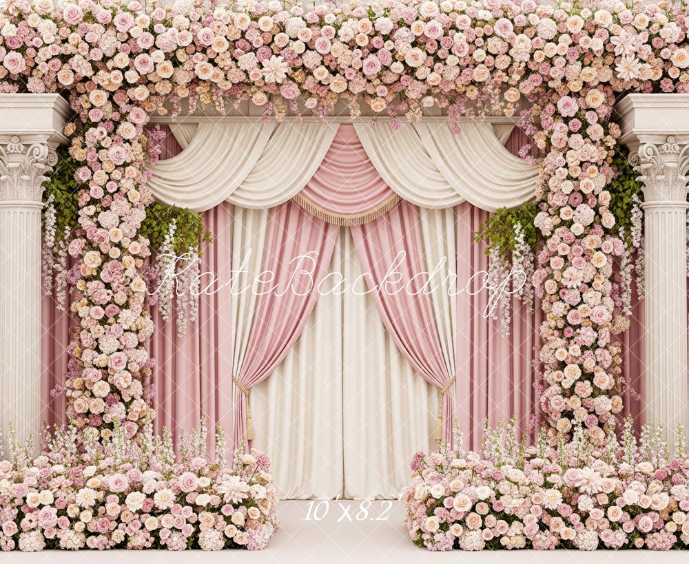 Kate Mother's Day Flower Arch Pink Rose Columns Drapes Backdrop Designed by Patty Roberts