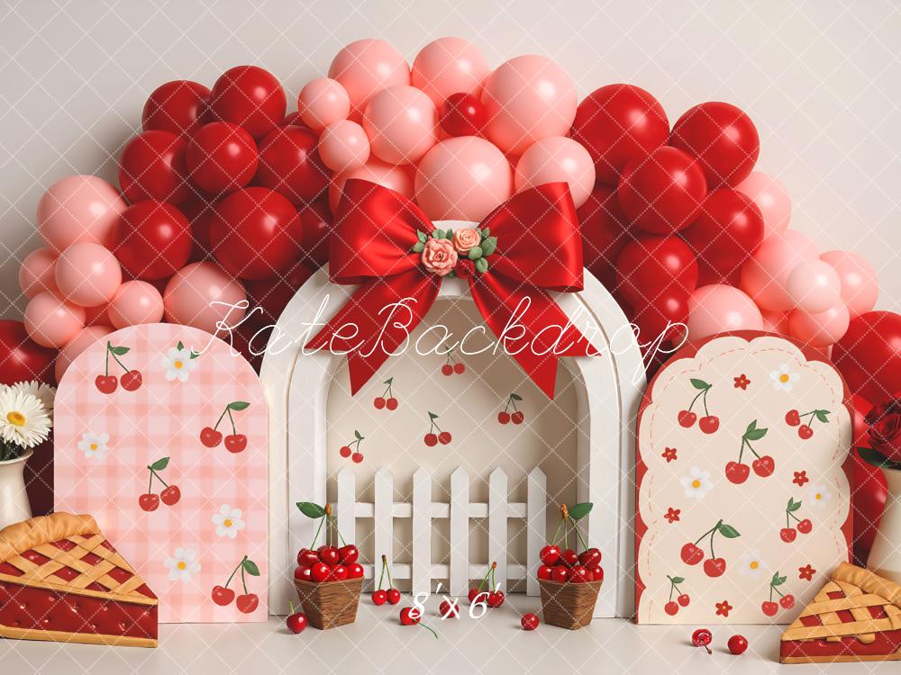 Kate Cake Smash Cherry Pie Balloon Arch Backdrop Designed by Mini MakeBelieve