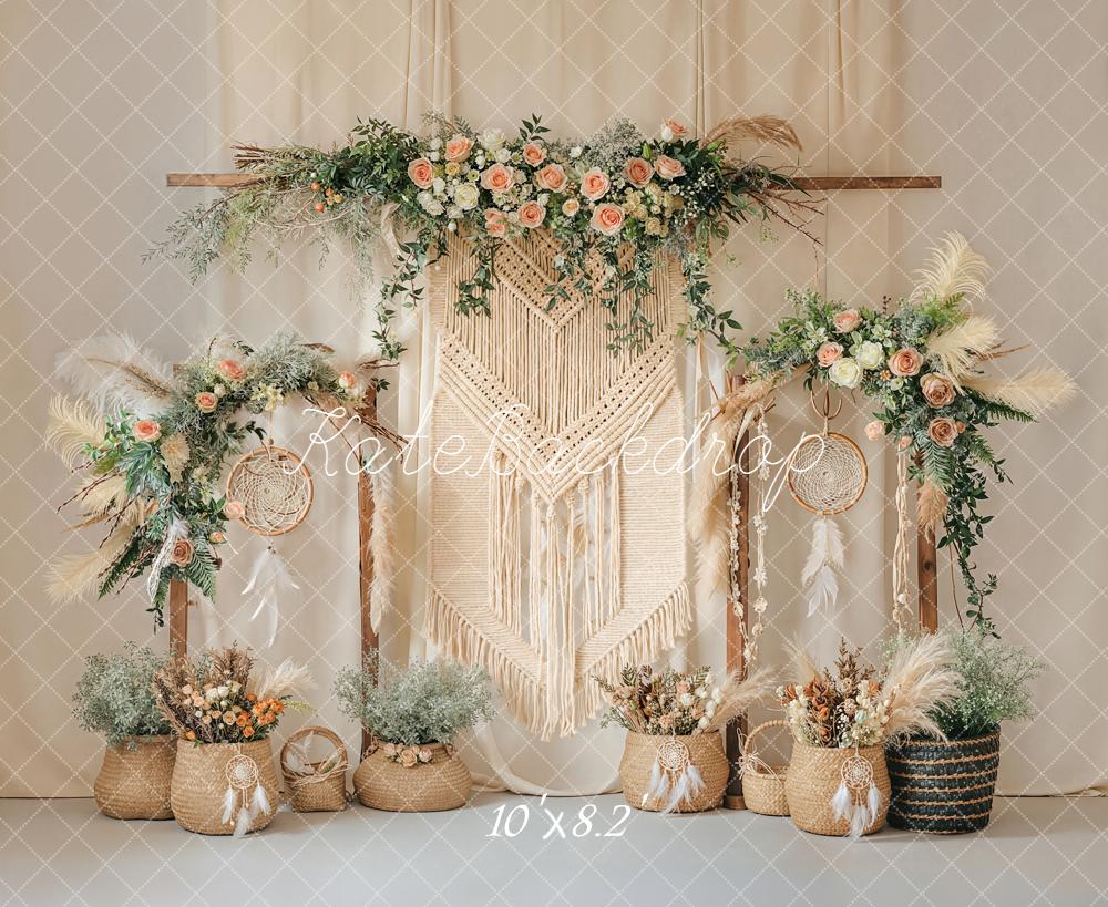 Kate Boho Flower Arch Macrame Dreamcatcher Printed Backdrop Designed by Emetselch