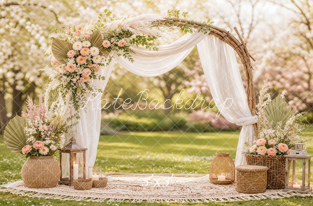 Kate Spring Boho Floral Arch Sheer Drapes Garden Printed Backdrop Designed by Emetselch