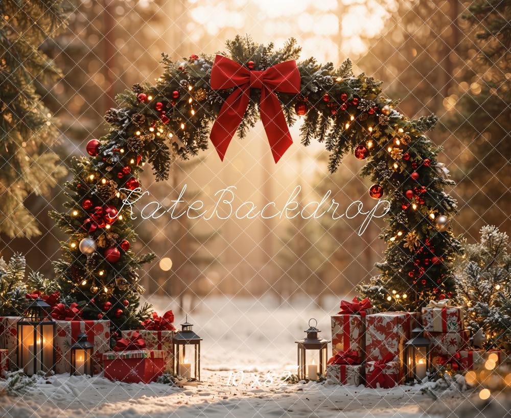 Kate Christmas Arch Bow Forest Sunlit Gifts Backdrop Designed by Emetselch
