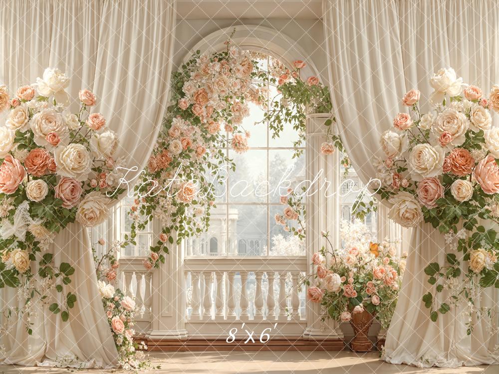 Kate Spring Flower Arch Ivory Curtains Window Printed Backdrop Designed by Emetselch