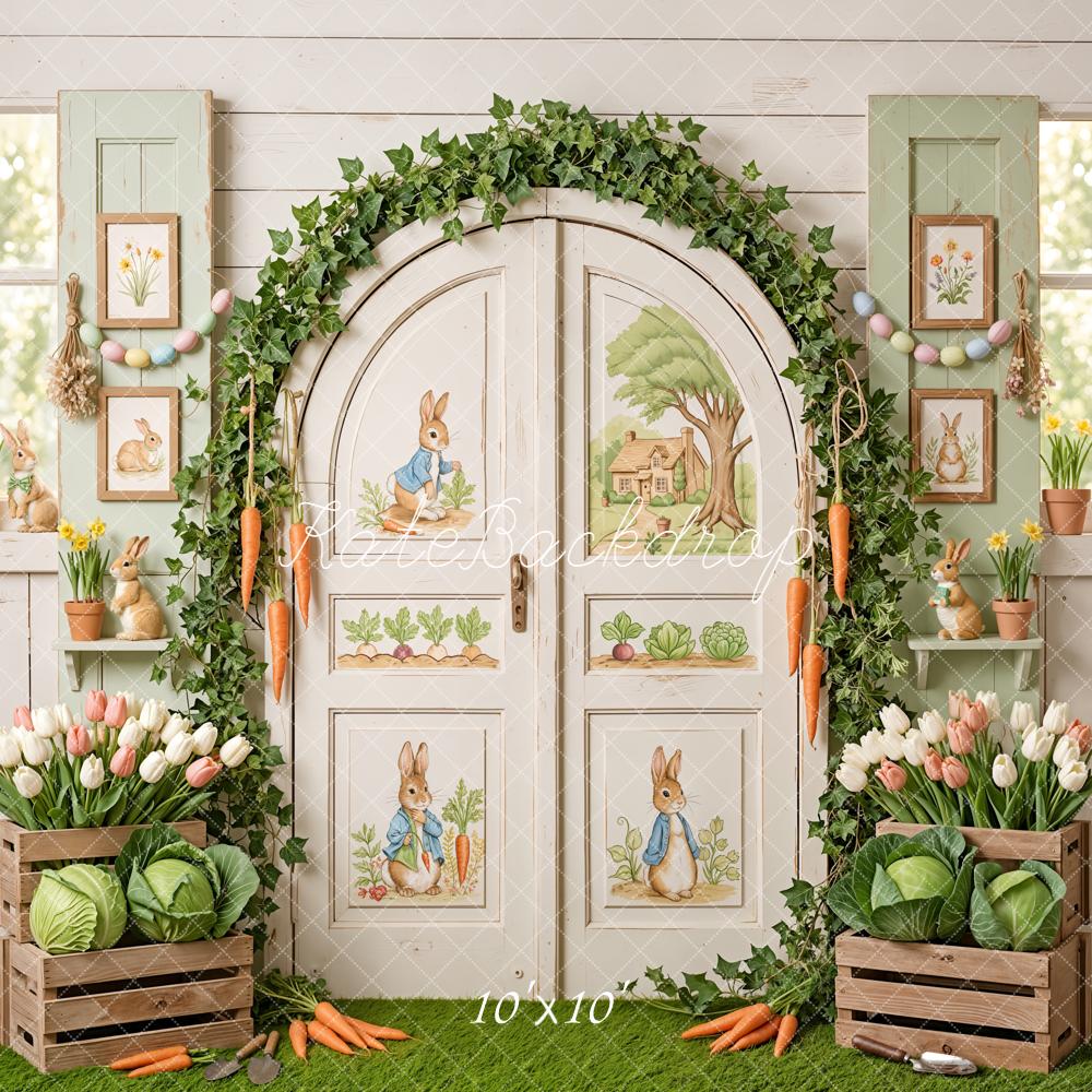 TEST Kate Easter Bunny Garden Door with Carrots and Tulips Backdrop Designed by Emetselch