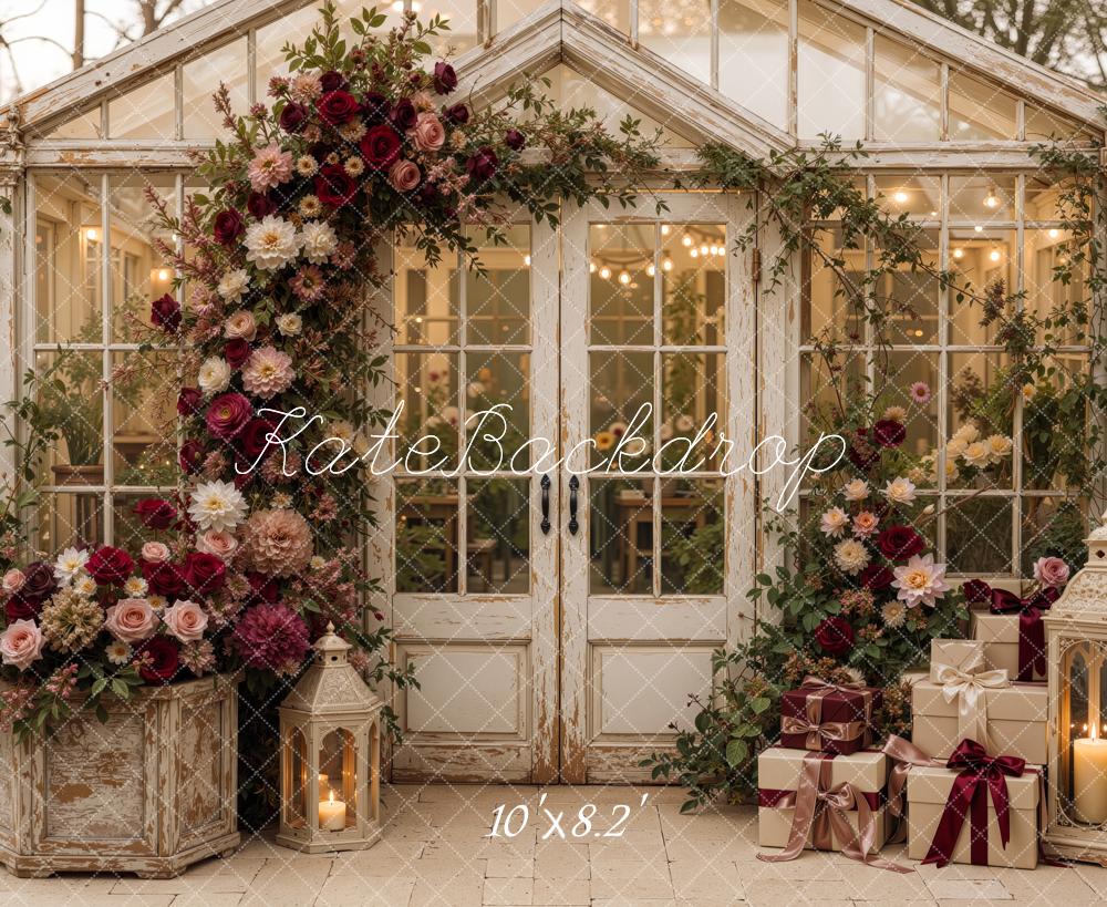 Kate Valentine's Day Greenhouse Flower Arch Gift Lanterns Printed Backdrop Designed by Jordan Moon