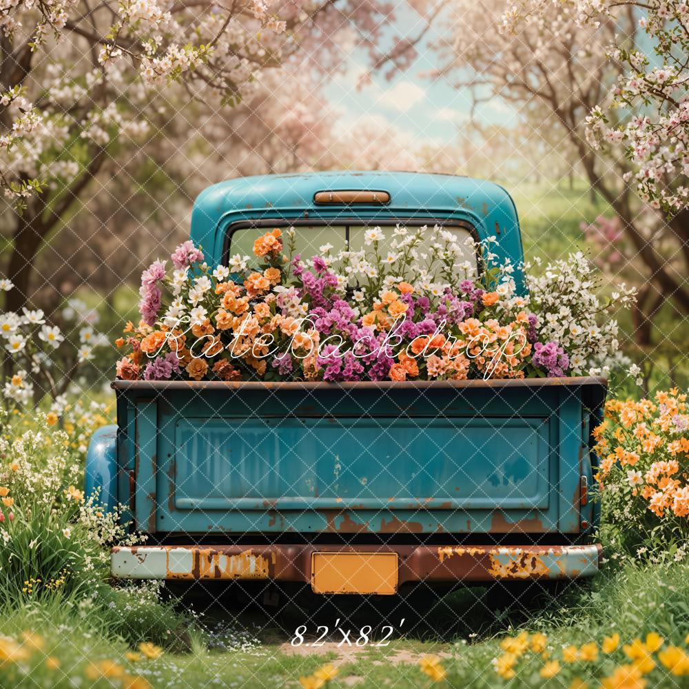 Kate Spring Blue Truck Flower Backdrop Designed by Emetselch