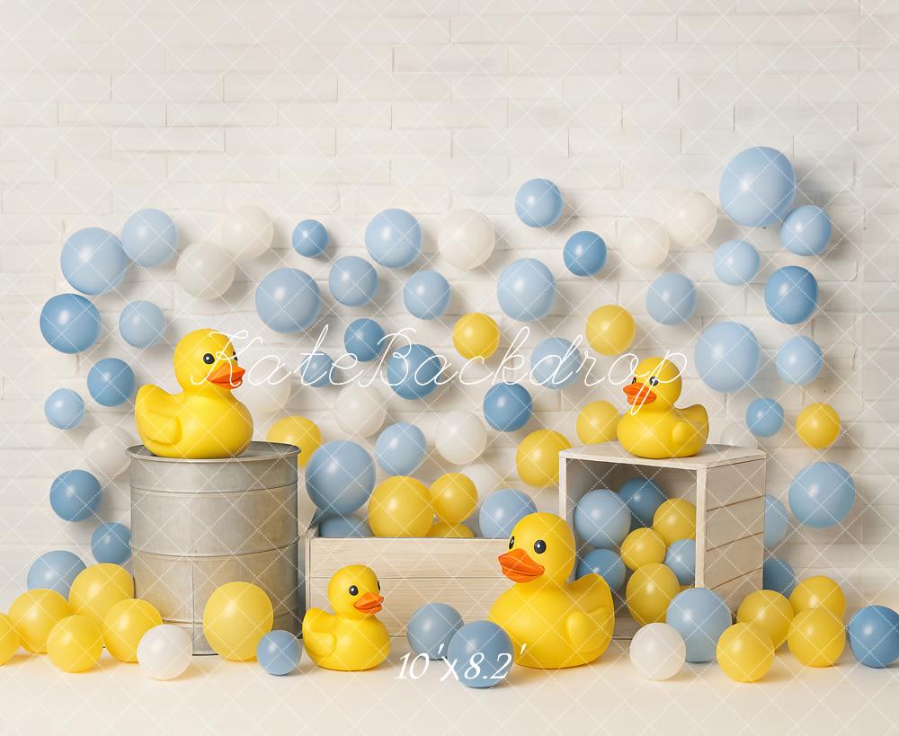 Kate Cake Smash Yellow Duck Balloons Backdrop Designed by Ashley Paul