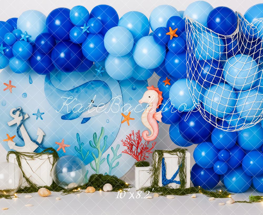 Kate Cake Smash Underwater Nautical Balloon Backdrop Designed by Patty Roberts