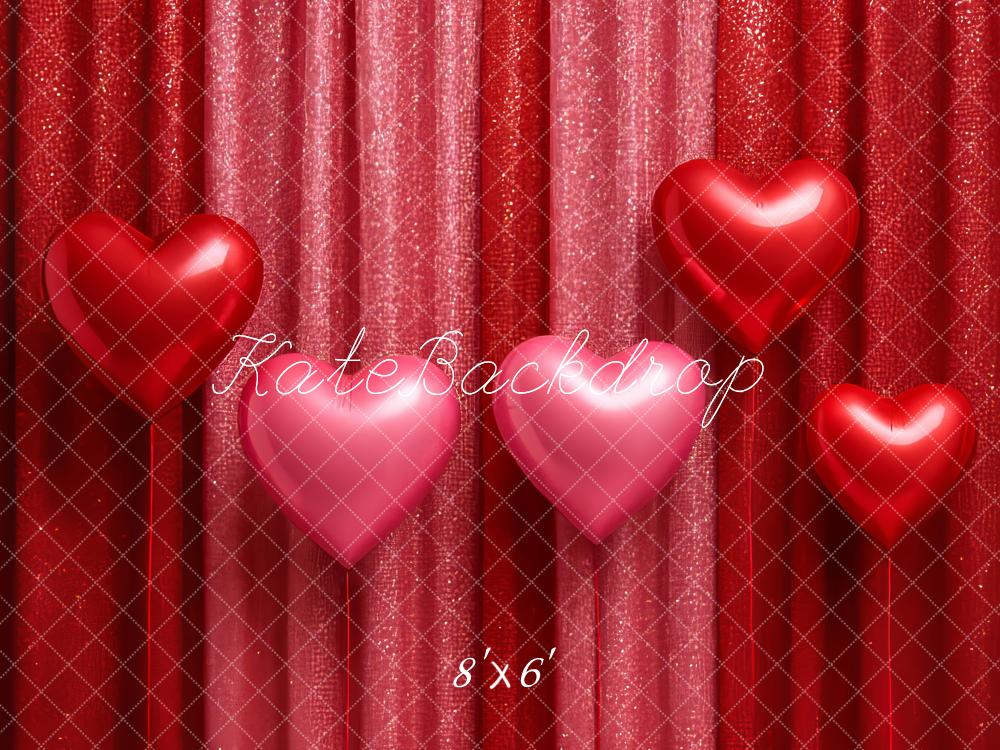 Kate Valentine's Day Red Glitter Curtains Heart Balloons Printed Backdrop Designed by Megan Leigh Photography