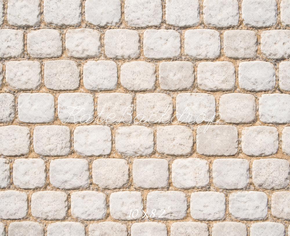 Kate White Cobblestone Wall Printed Backdrop Designed by Vertigo Productions