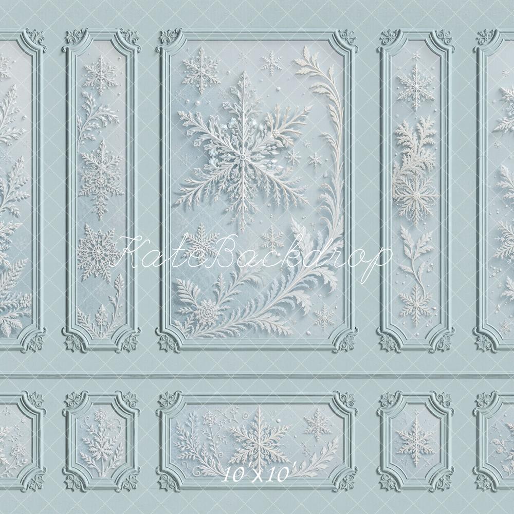 Kate Vintage Ornate Snowflake Blue Wall Printed Backdrop Designed by Emetselch