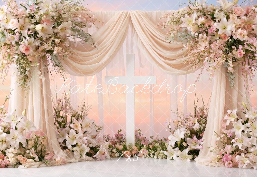 Kate Church Stage Cross Wedding Flower Arch Drapes Printed Backdrop Designed by Angela Miller