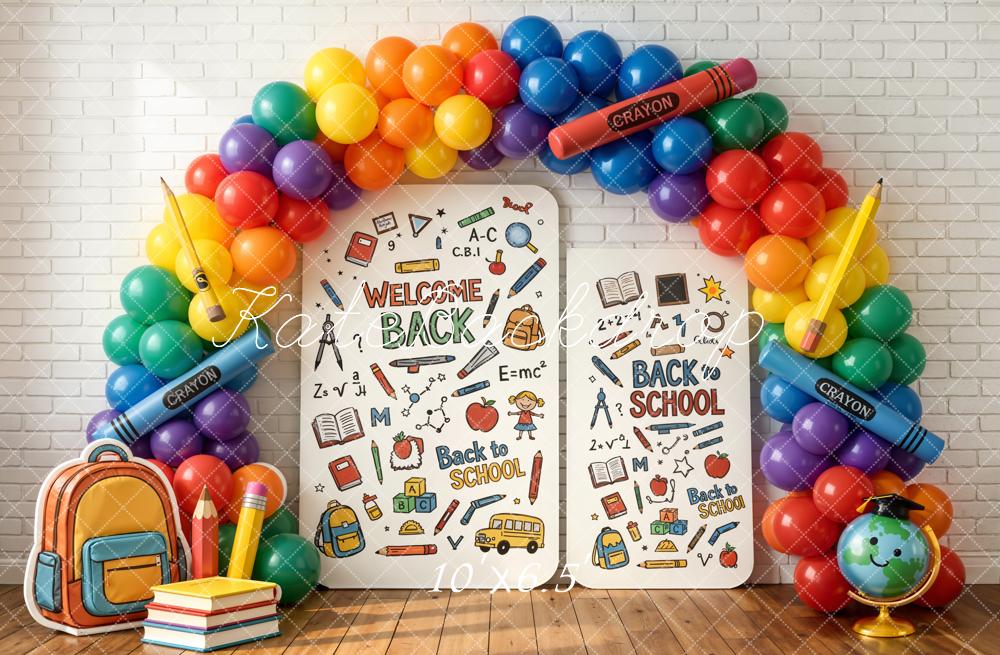TEST Kate Back to School Rainbow Balloon Arch Crayon Books Backpack Printed Backdrop Designed by Chain Photography