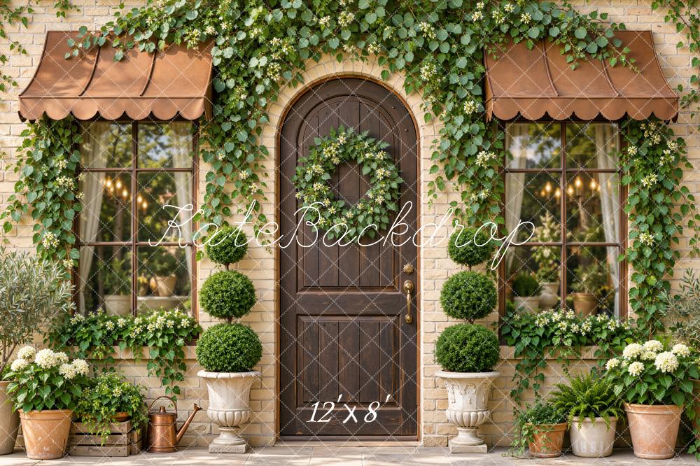 Kate Spring Doorway Ivy Covered Brick Arched Doorway Plants Flowers Printed Backdrop Designed by Emetselch