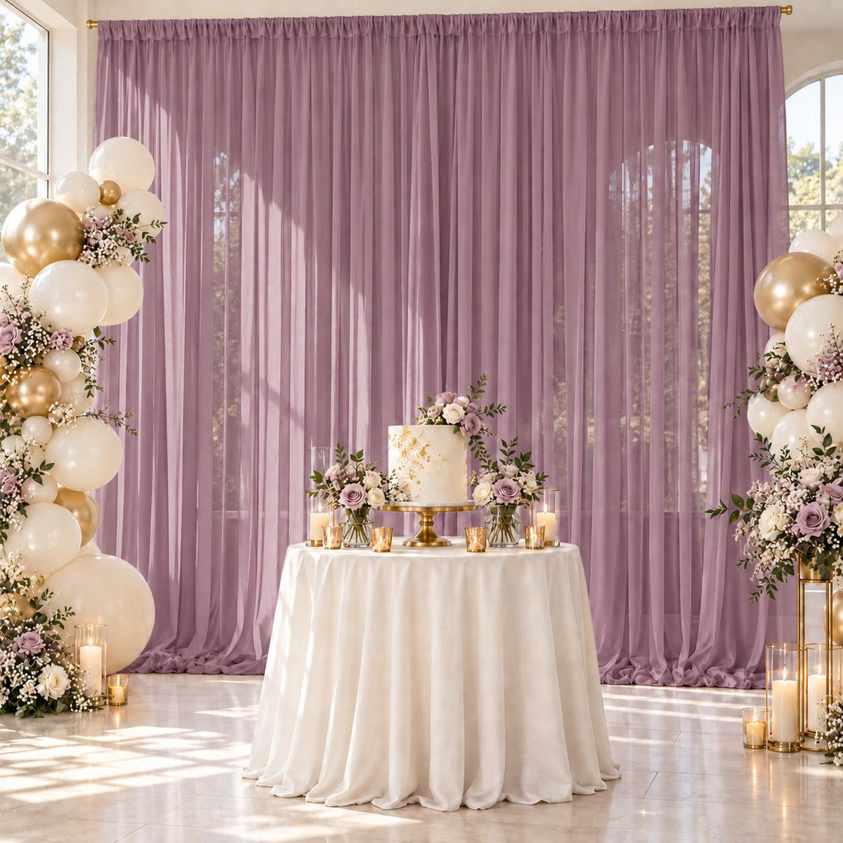 Kate Purple 5x15ft Ethereal Soft Veil Drapery – Semi-Sheer Flowing Fabric for Photography & Event Styling