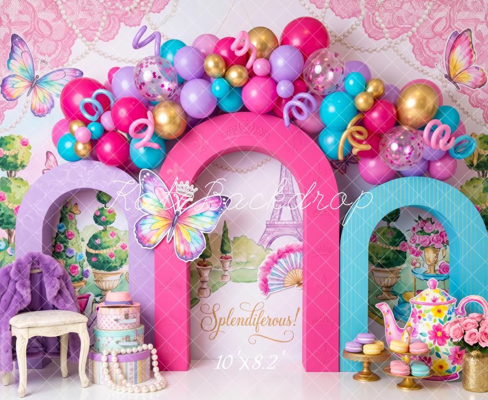 Kate Birthday Pink Sweets Butterflies Paris Balloon Arch Printed Backdrop Designed by Patty Roberts