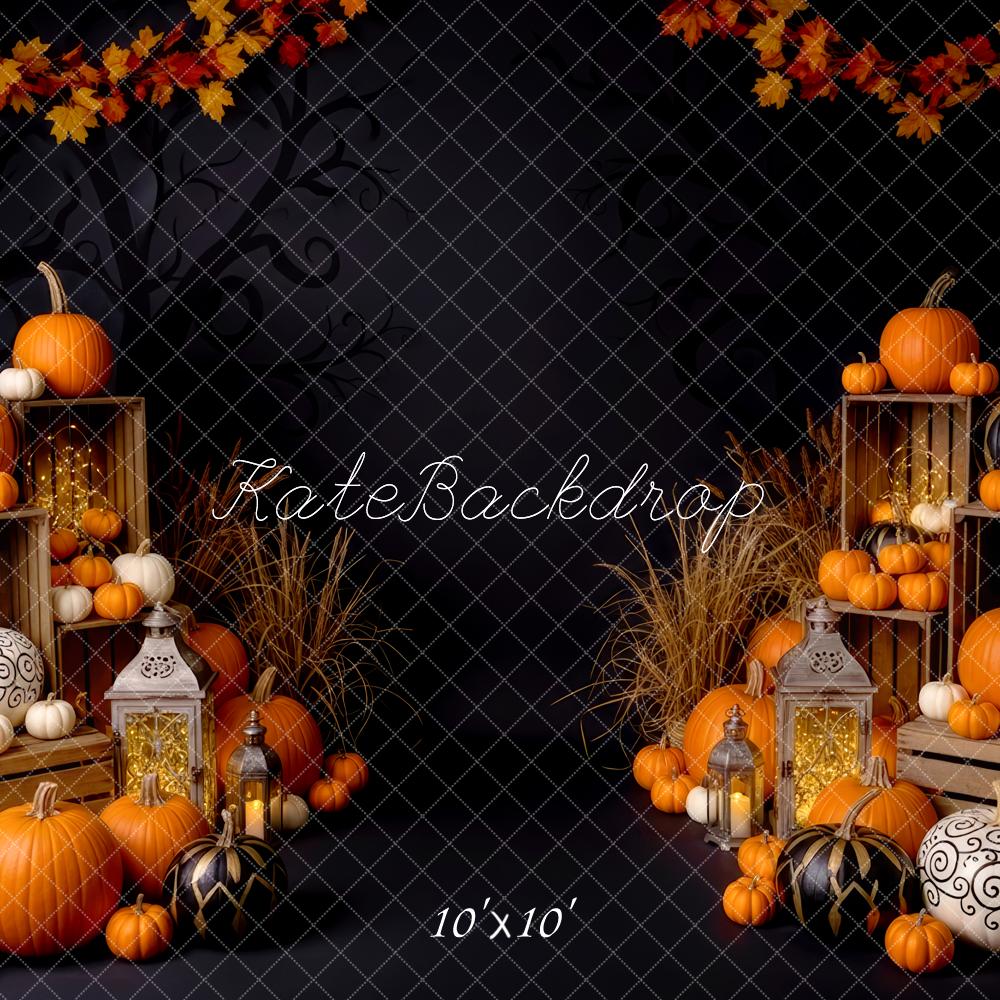 Kate Halloween Pumpkins Crates Lanterns Maple Leaves Backdrop Designed by Patty Roberts