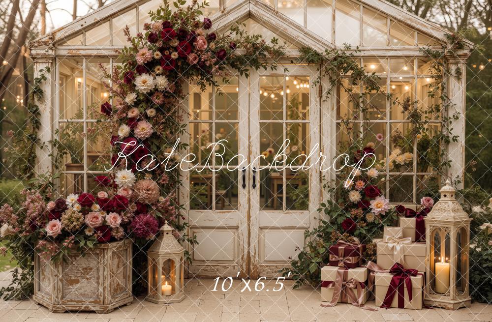 Kate Valentine's Day Greenhouse Flower Arch Gift Lanterns Printed Backdrop Designed by Jordan Moon