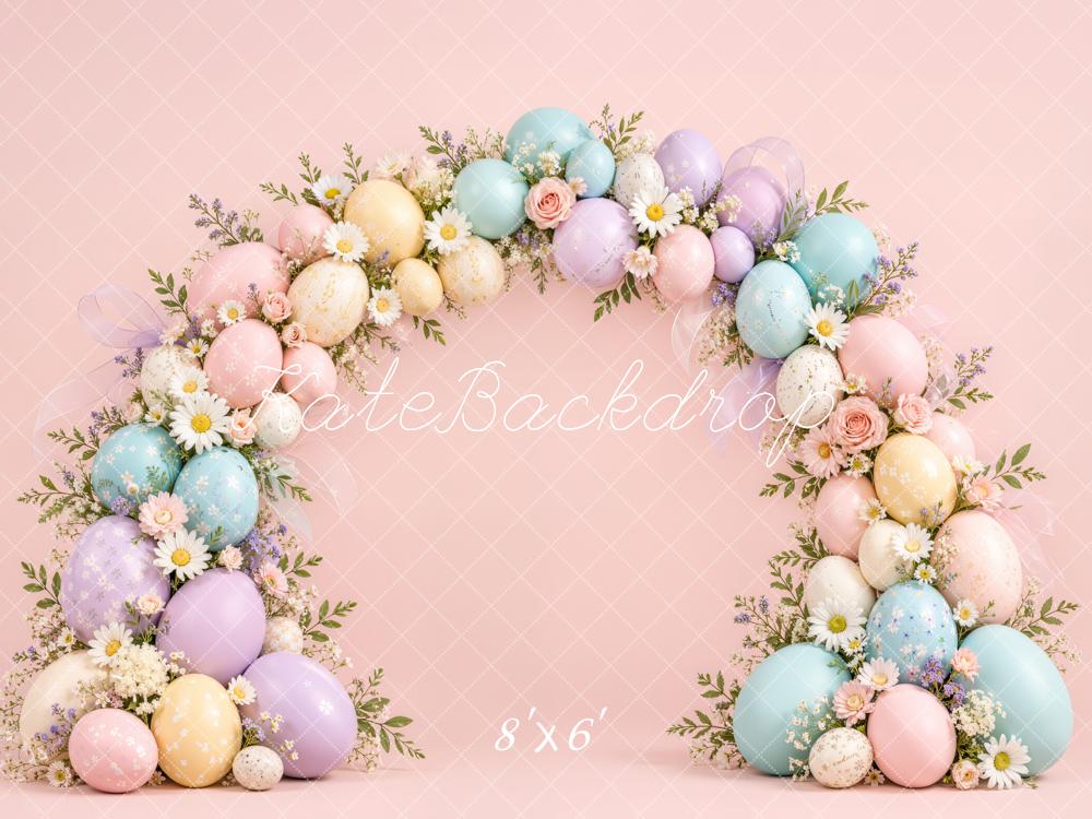 Kate Easter Pastel Egg Flower Arch Pink Printed Backdrop Designed by Emetselch