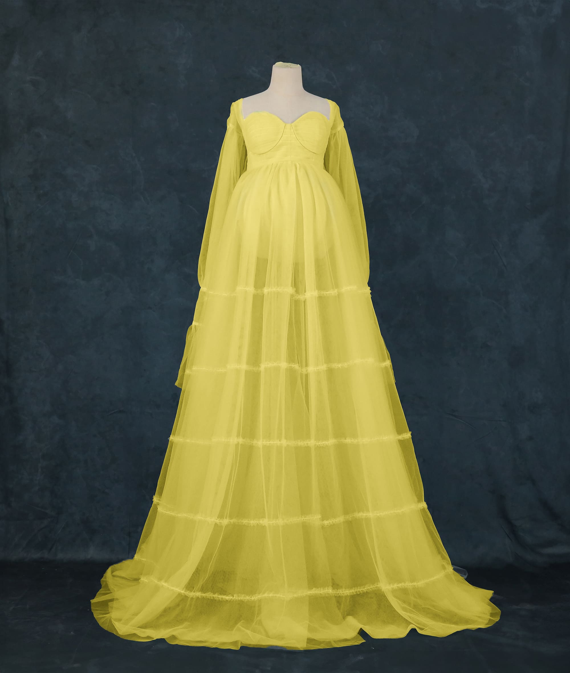 Kate Mesh High Waisted Long Sleeve Custom Maternity Photoshoot Gowns