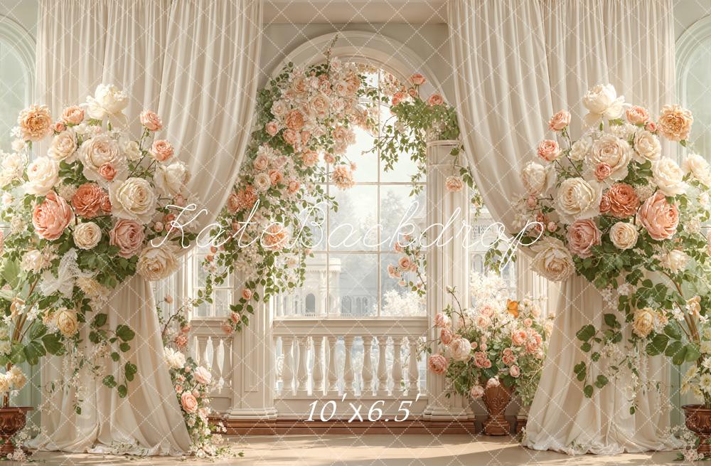 Kate Spring Flower Arch Ivory Curtains Window Printed Backdrop Designed by Emetselch