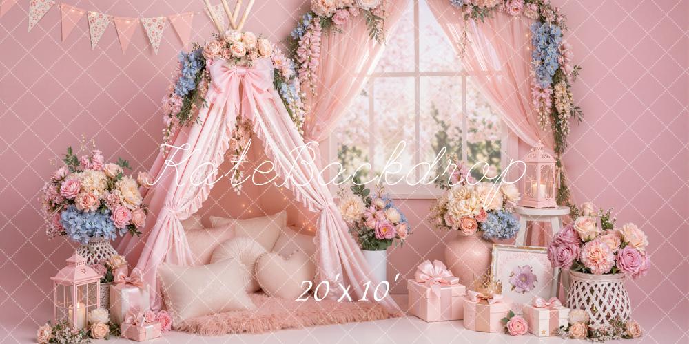 Kate Sring Pink Floral Teepee Flower Arch Window Printed Backdrop Designed by Emetselch