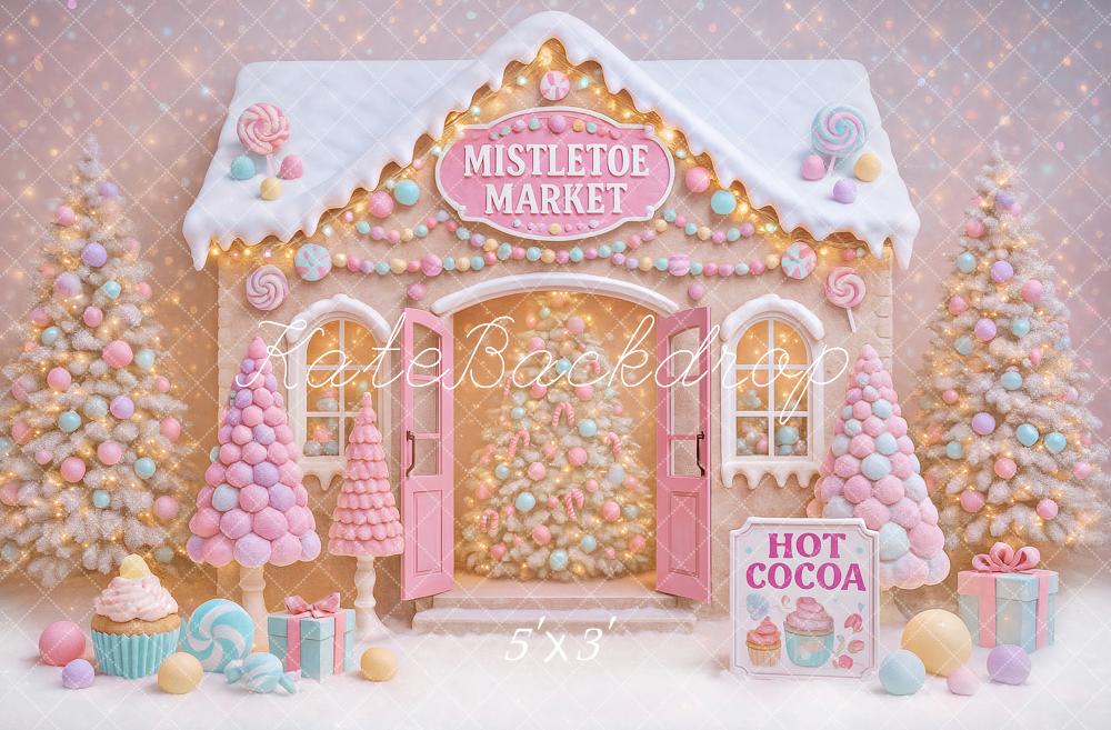 Kate Christmas Gingerbread House Pastel Candy Trees Backdrop Designed by Ashley Paul