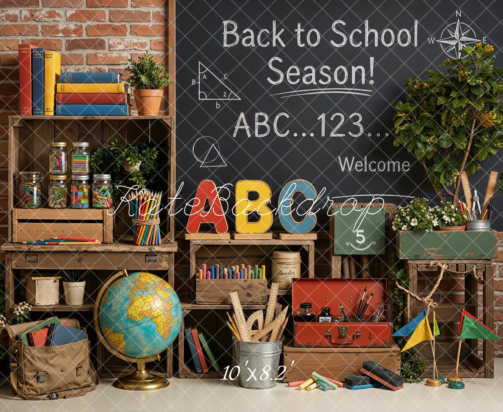Kate Back to School Chalkboard Classroom Supplies Printed Backdrop Designed by Emetselch