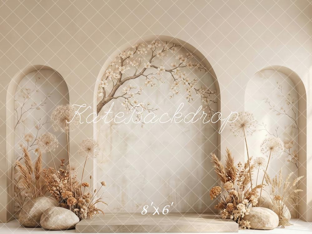 Kate Mother's Day Beige Flower Arch Dried Flowers Rocks Printed Backdrop Designed by Patty Roberts