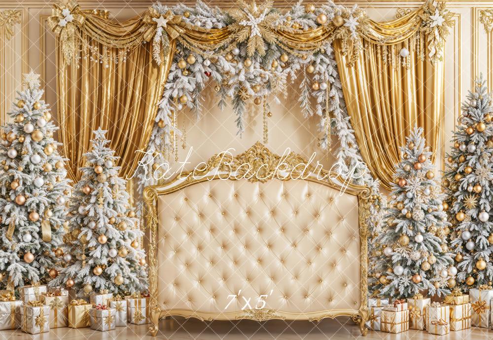Kate Christmas Trees Headboard Gold Curtains Backdrop Designed by Emetselch